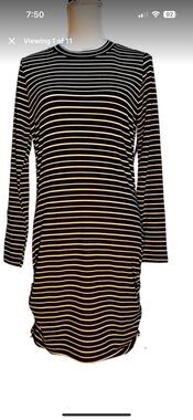 Abound long sleeved  horizontally striped dress black and white adjustable lengt